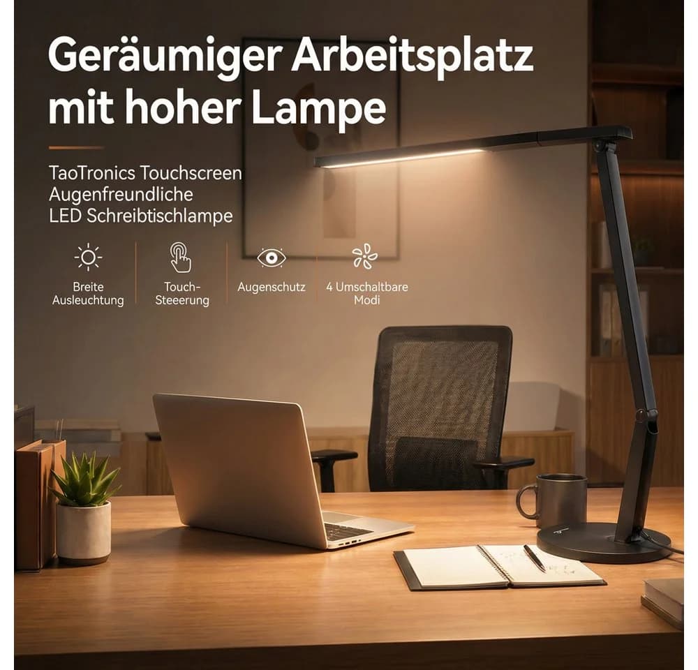TaoTronics LED Schreibtischlampe TT-DL10 Schwarz Dimmbar