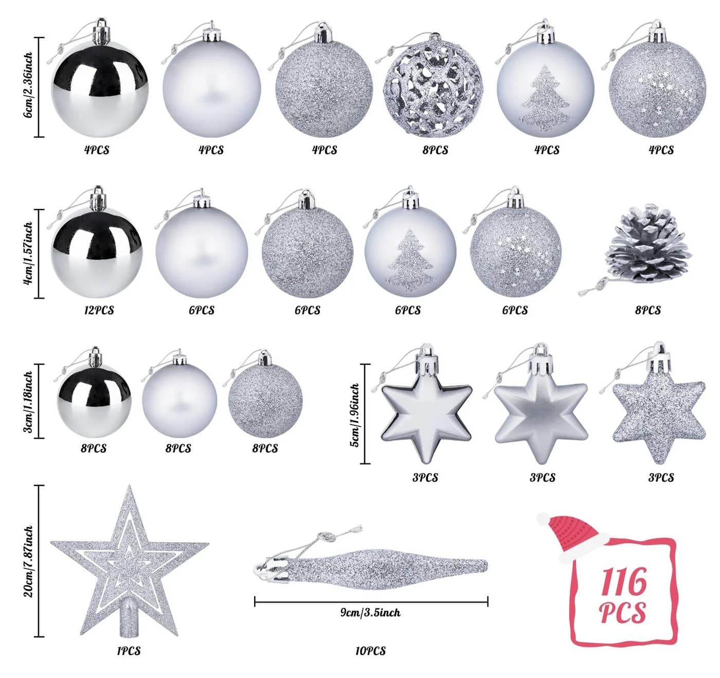 Bundviel Weihnachtskugel Set 101-tlg. Gold/Silber mit Baumspitze