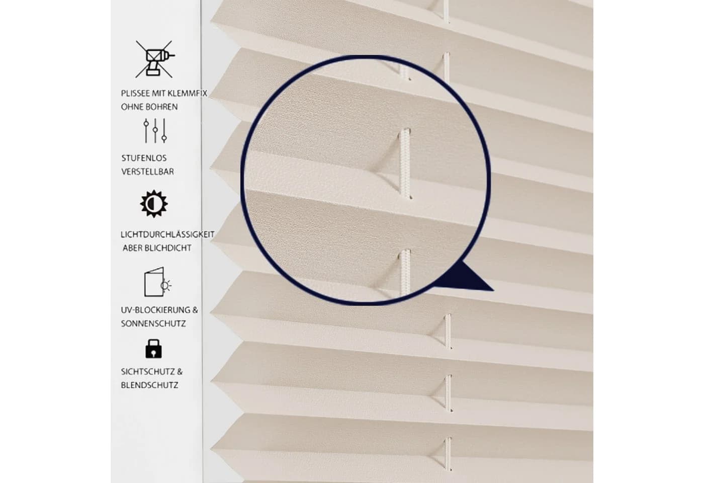 OUBO Plissee Klemmfix Beige Lichtdurchlässig