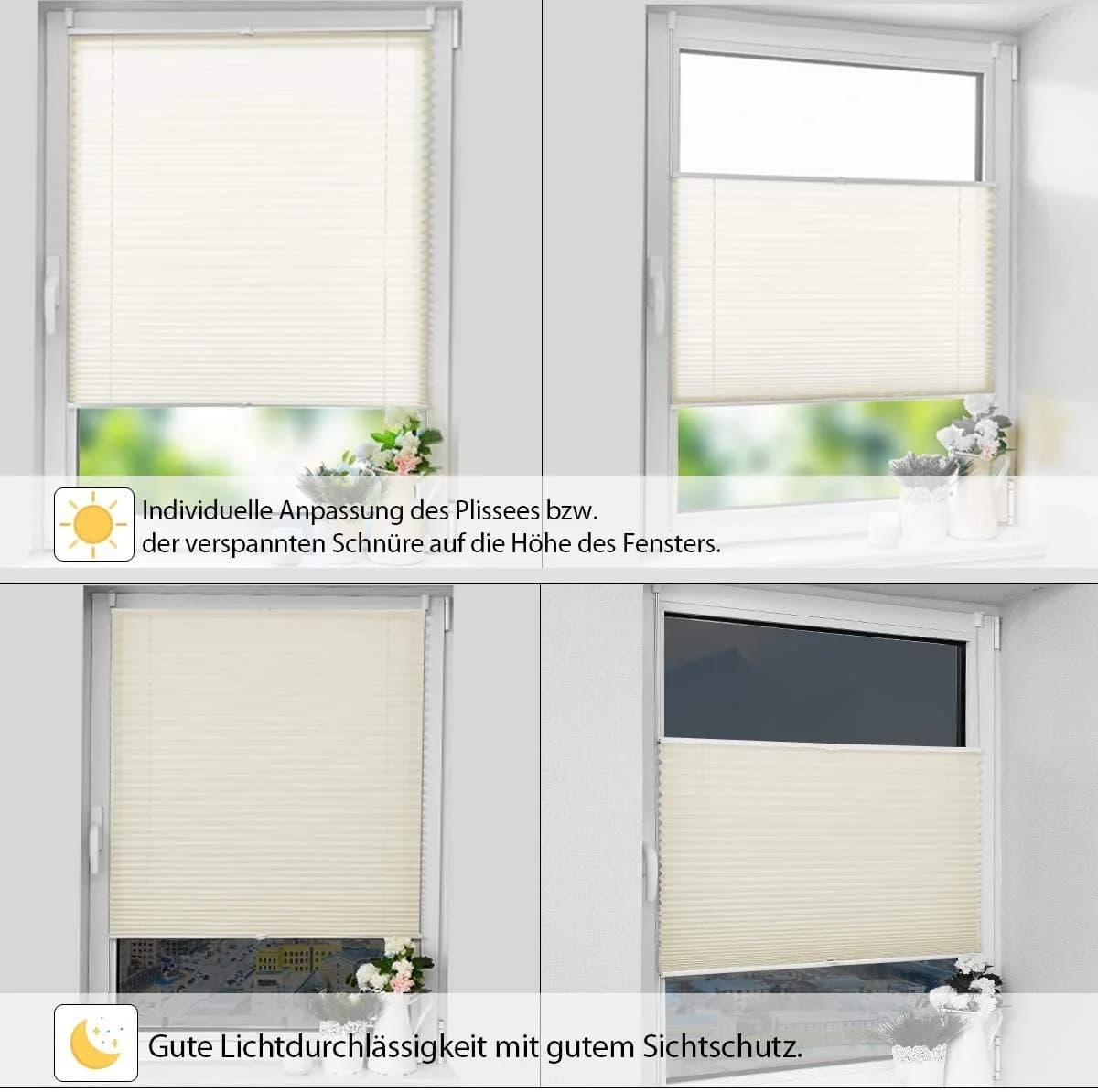 OUBO Plissee Klemmfix Beige Lichtdurchlässig - Bild 5