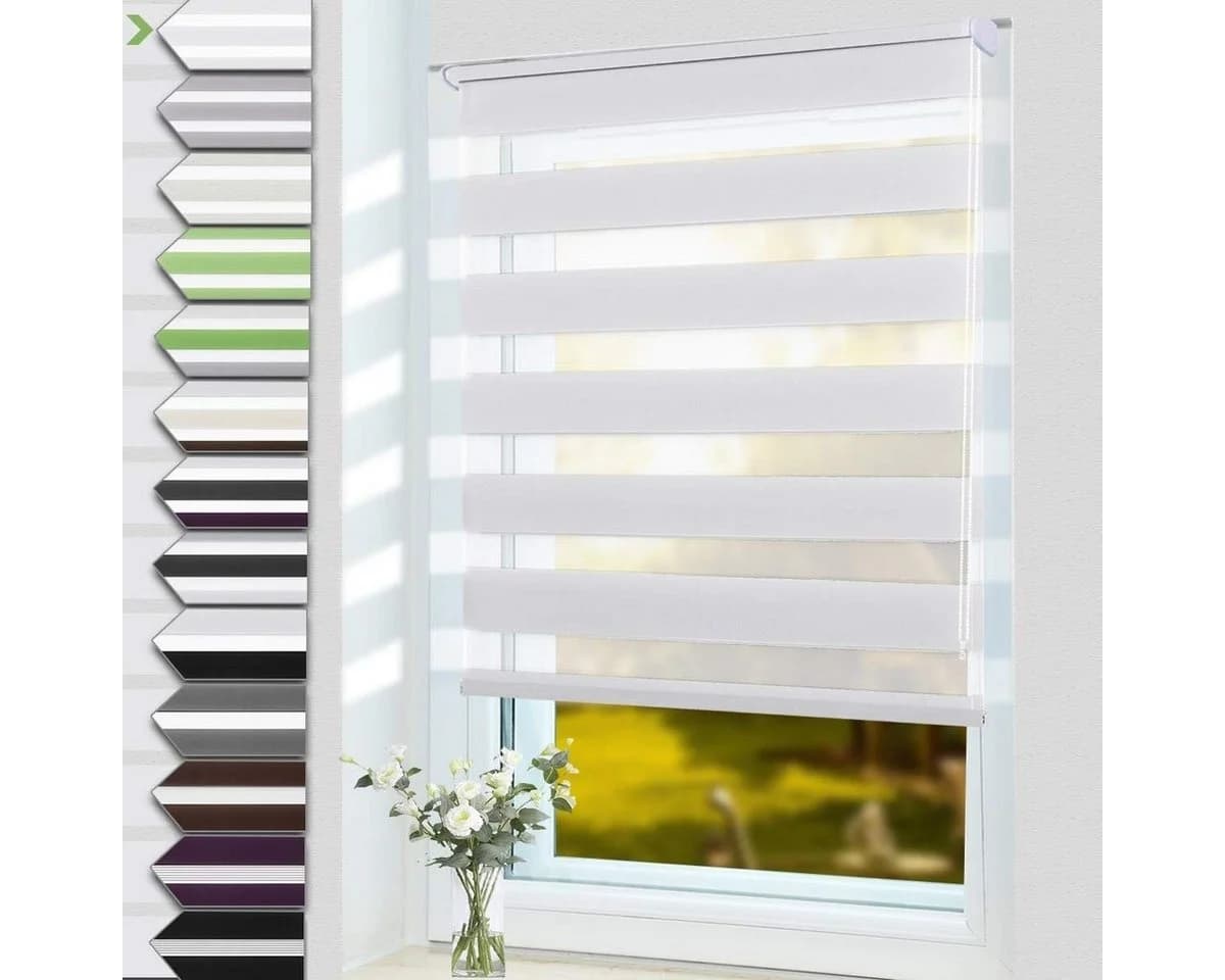 OUBO Doppelrollo Klemmfix Weiß Verdunkelnd Fensterrollo Seitenzug - Bild 2