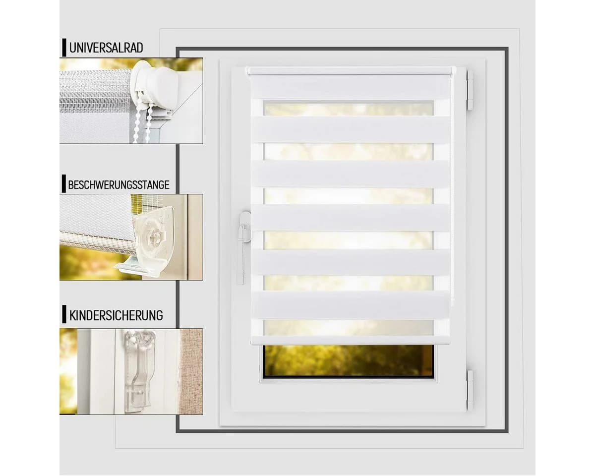 OUBO Doppelrollo Klemmfix Weiß Verdunkelnd Fensterrollo Seitenzug - Bild 3