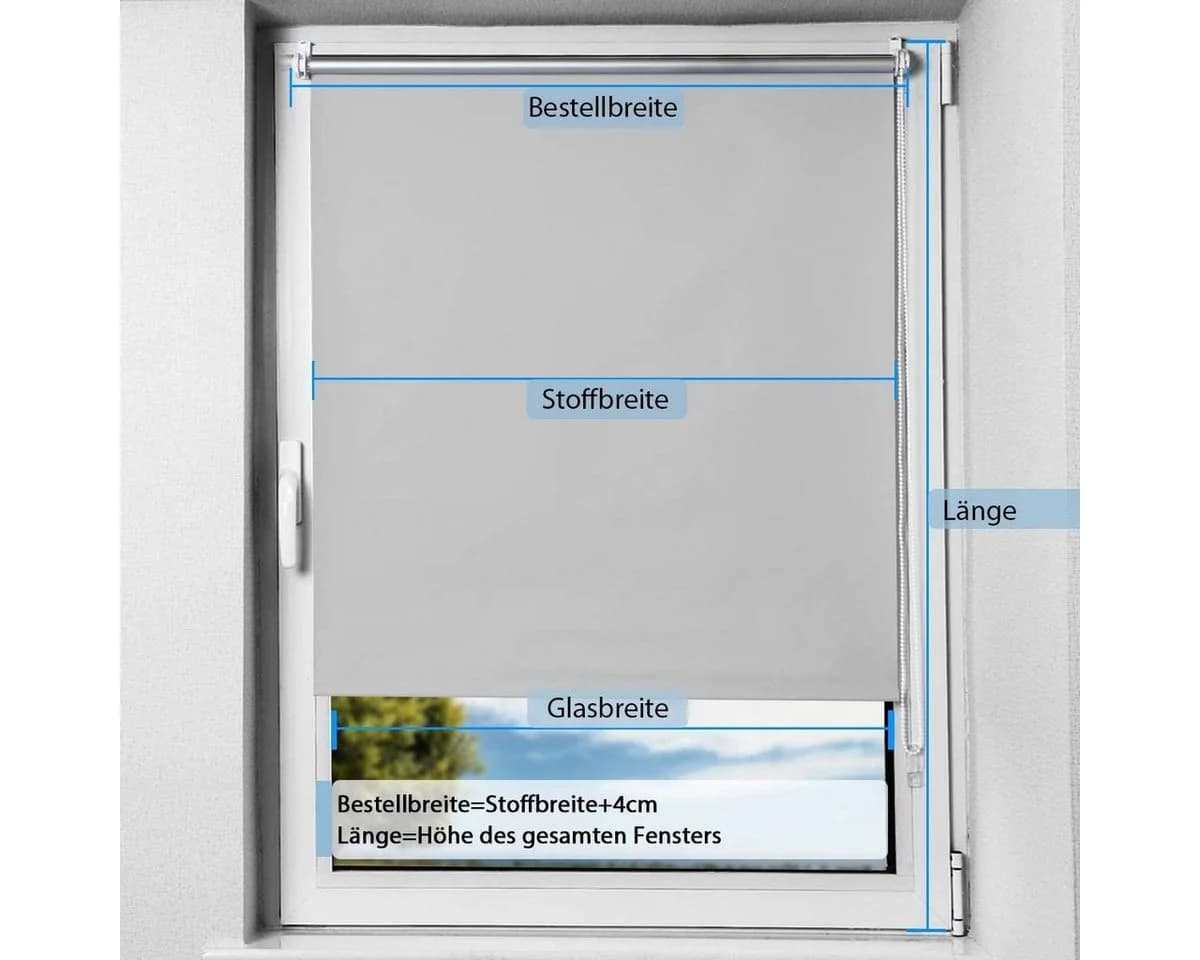 OUBO Verdunklungsrollo Klemmfix Grau Seitenzug - Bild 3