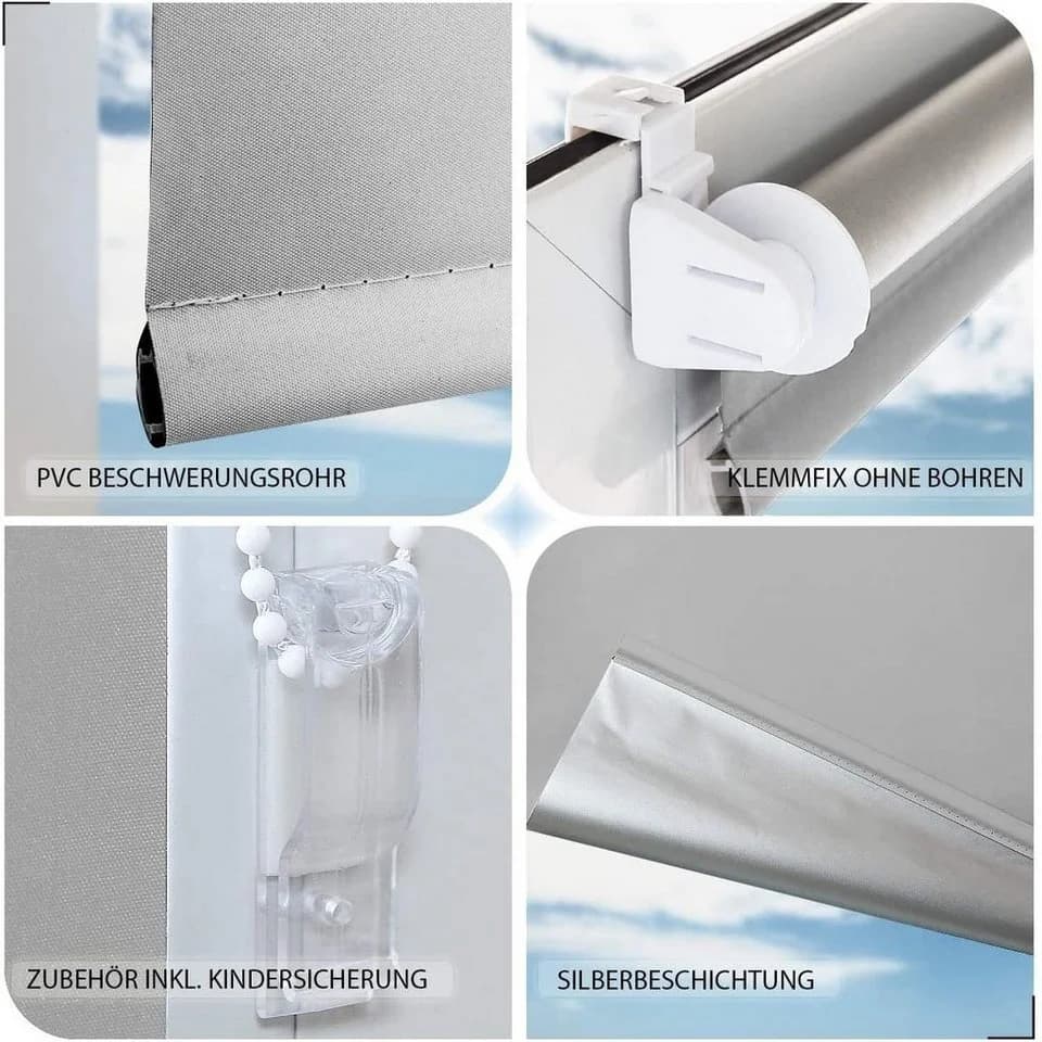 OUBO Verdunklungsrollo Klemmfix Grau Seitenzug - Bild 4