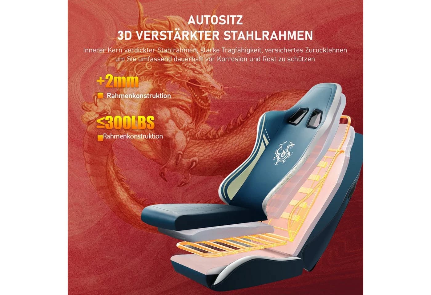 GTPLAYER Dragon Gaming Stuhl mit Bluetooth Lautsprecher & Fußstütze - Bild 5