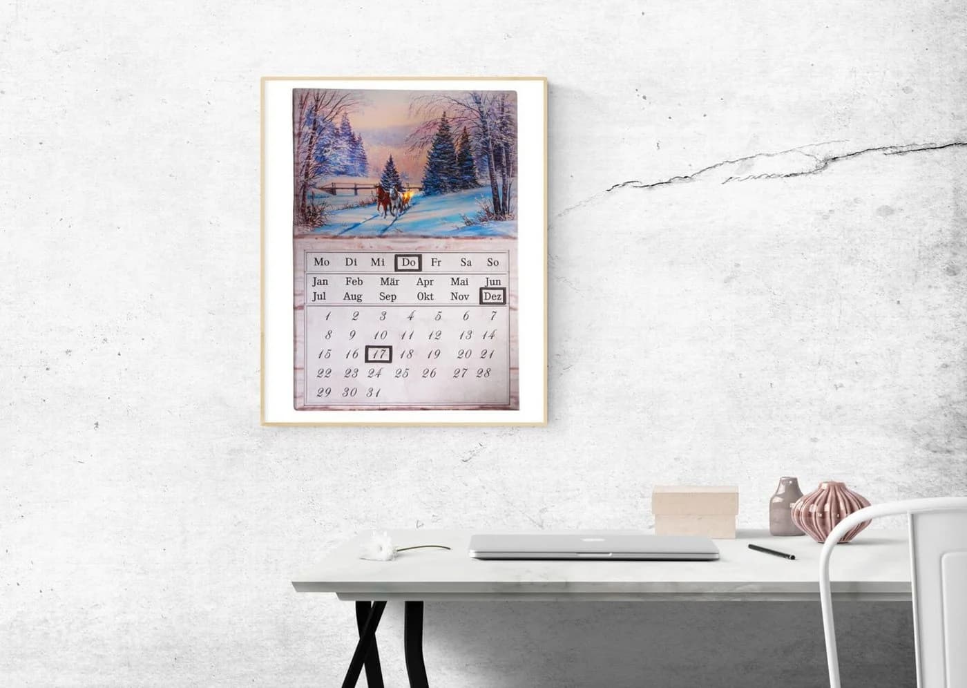 3PAGEN LED Dekoobjekt Ewiger Kalender Winterlandschaft Wandkalender