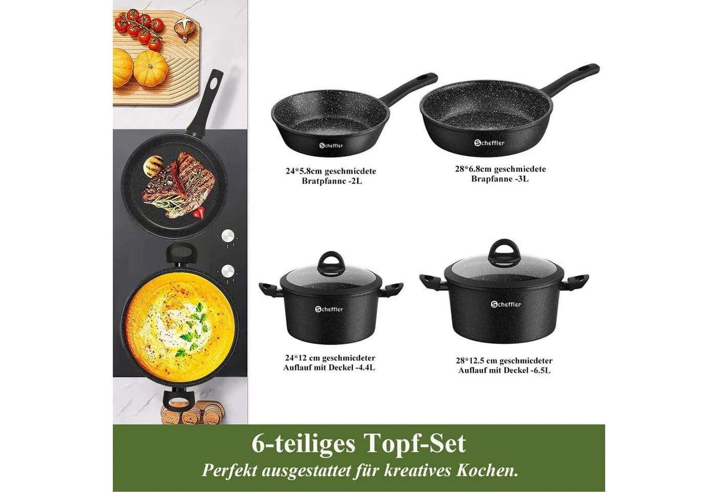 Scheffler Topf-Set Induktion 4-tlg. Schwarz Aluminium Antihaft