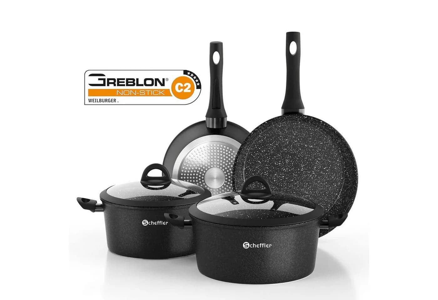 Scheffler Topf-Set Induktion 4-tlg. Schwarz Aluminium Antihaft - Bild 2