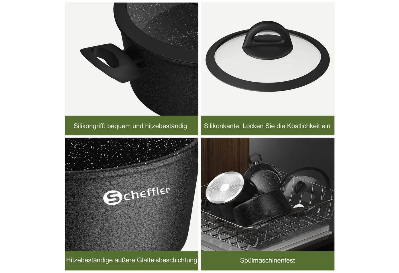 Scheffler Topf-Set Induktion 4-tlg. Schwarz Aluminium Antihaft - Bild 5