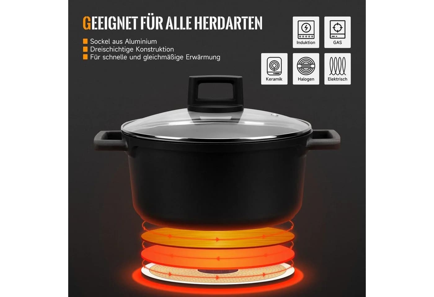 HOMELUX Suppentopf Set 6-tlg. mit Glasdeckel Aluminium Induktion - Bild 4