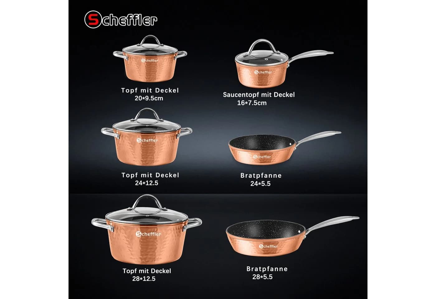 Scheffler Topf-Set 15-tlg. Induktion Aluminium Gold