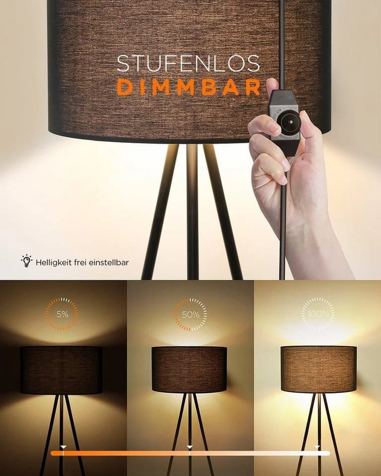Tomons LED Stehlampe Dimmbar Schwarz Metall Dreibeinstativ - Bild 3