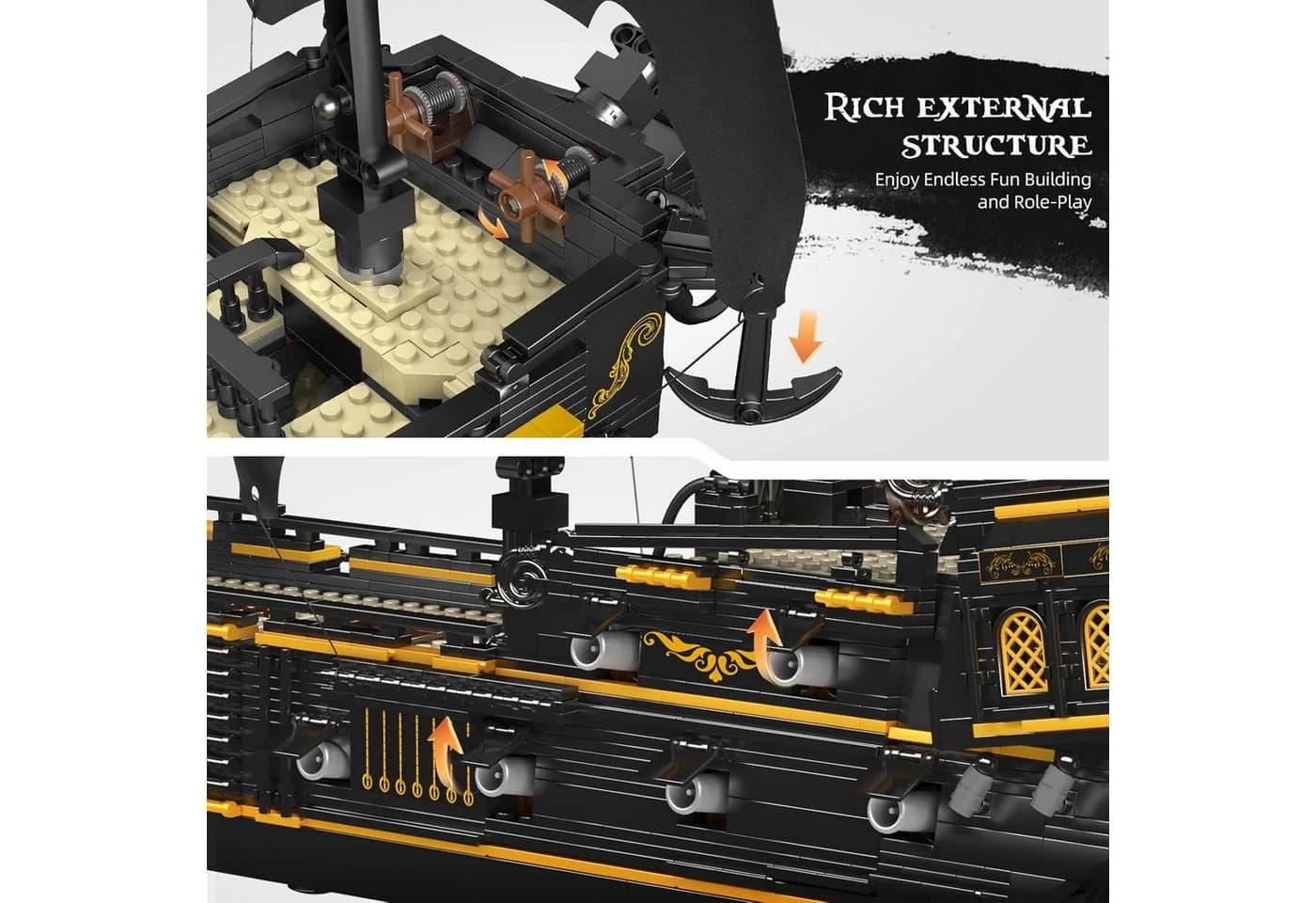 Mould King 13199 The Black Pearl B.P. 3.180 Teile Konstruktions-Spielset Schwarz - Bild 3