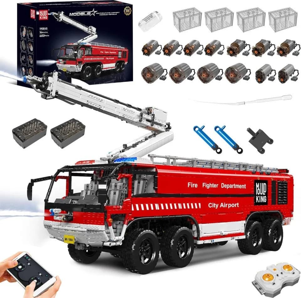 Mould King 19004S Feuerwehr Flughafen Rettungswagen 6653 Teile Motorisiert - Bild 3