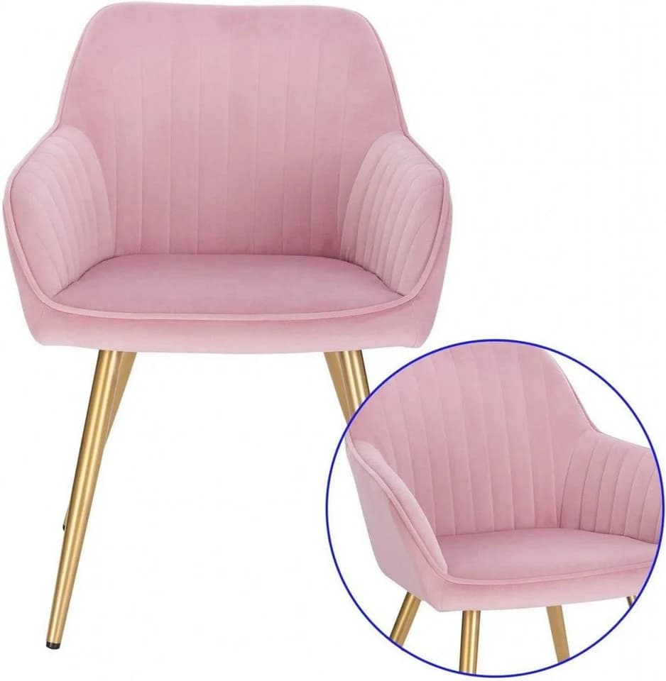 EUGAD Polsterstuhl Rosa Samt Metallbeine Ergonomisch - Bild 4