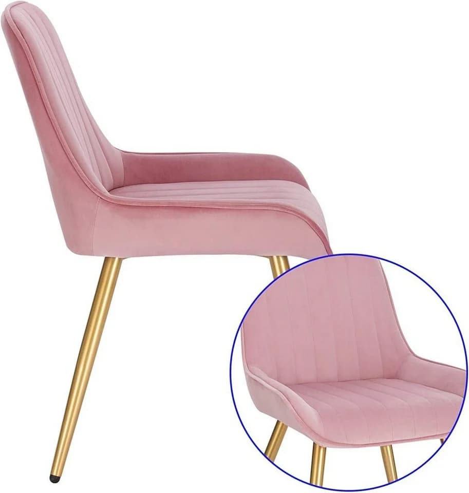 EUGAD Esszimmerstuhl Rosa Samt Metallbeine Retro - Bild 5