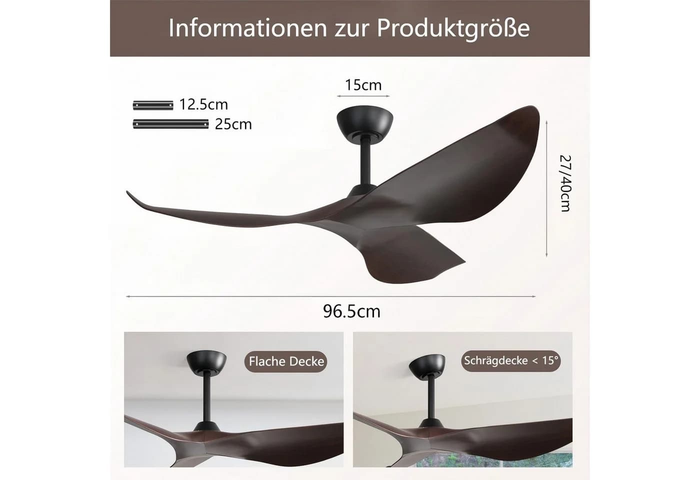 Sofucor Deckenventilator 3-Flügel Schwarz mit Fernbedienung