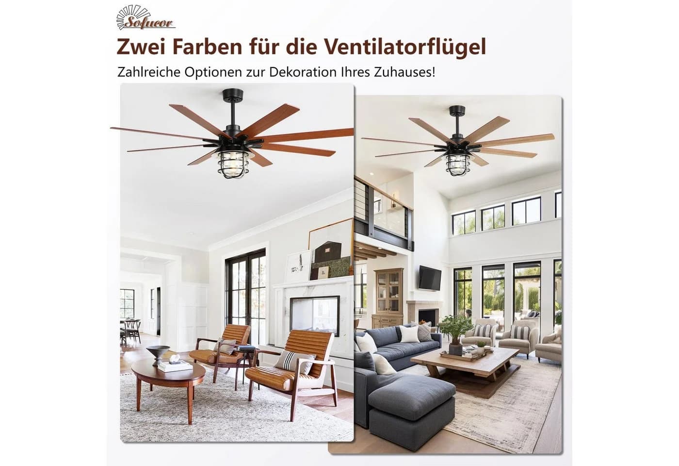 Sofucor Deckenventilator 167,5 cm Schwarz mit E26 LED & Fernbedienung - Bild 5