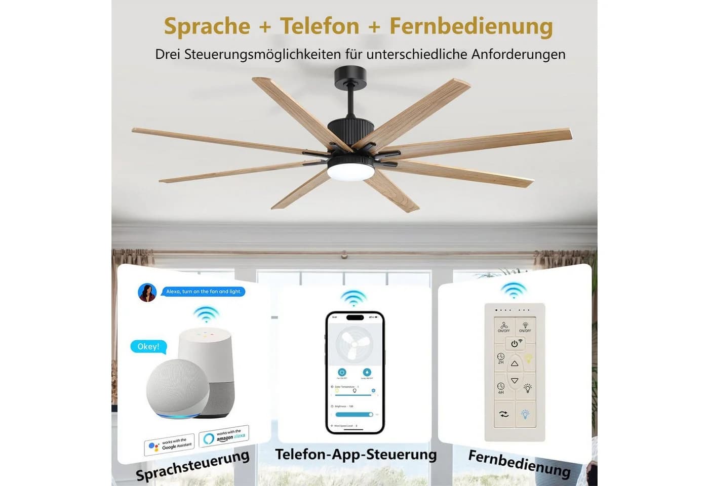 Sofucor Deckenventilator 193cm Massivholz 8 Flügel Smart LED - Bild 5
