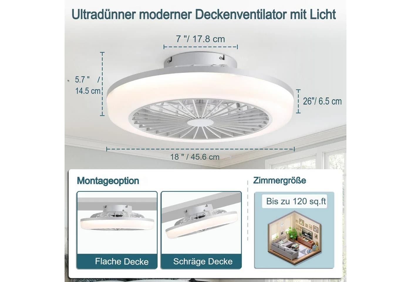 Sofucor Deckenventilator mit LED-Beleuchtung und Fernbedienung