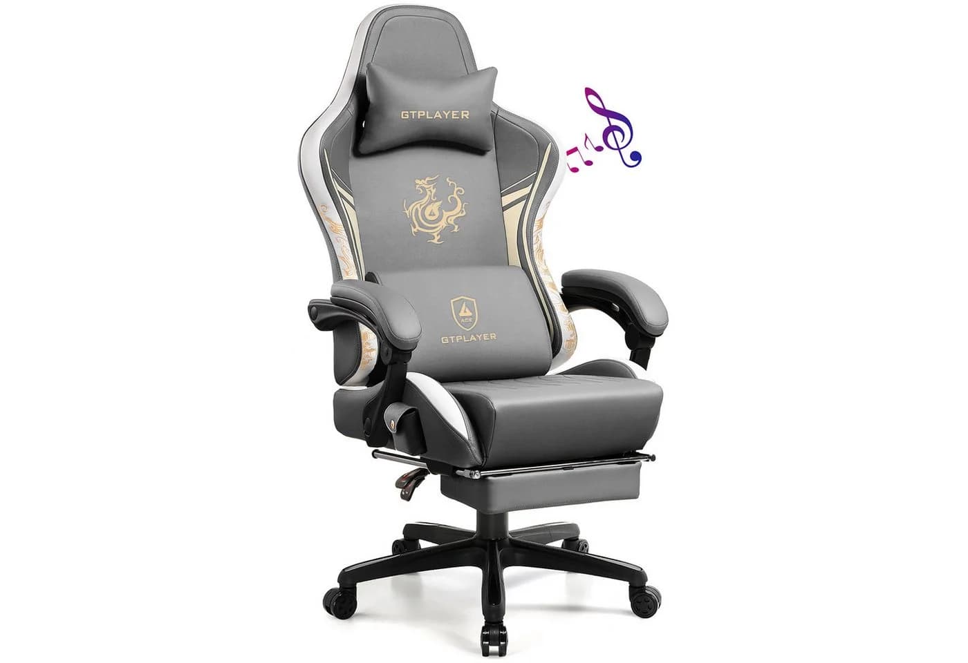 GTPLAYER Gaming-Stuhl Grau mit Bluetooth-Lautsprechern und Fußstütze - Bild 2