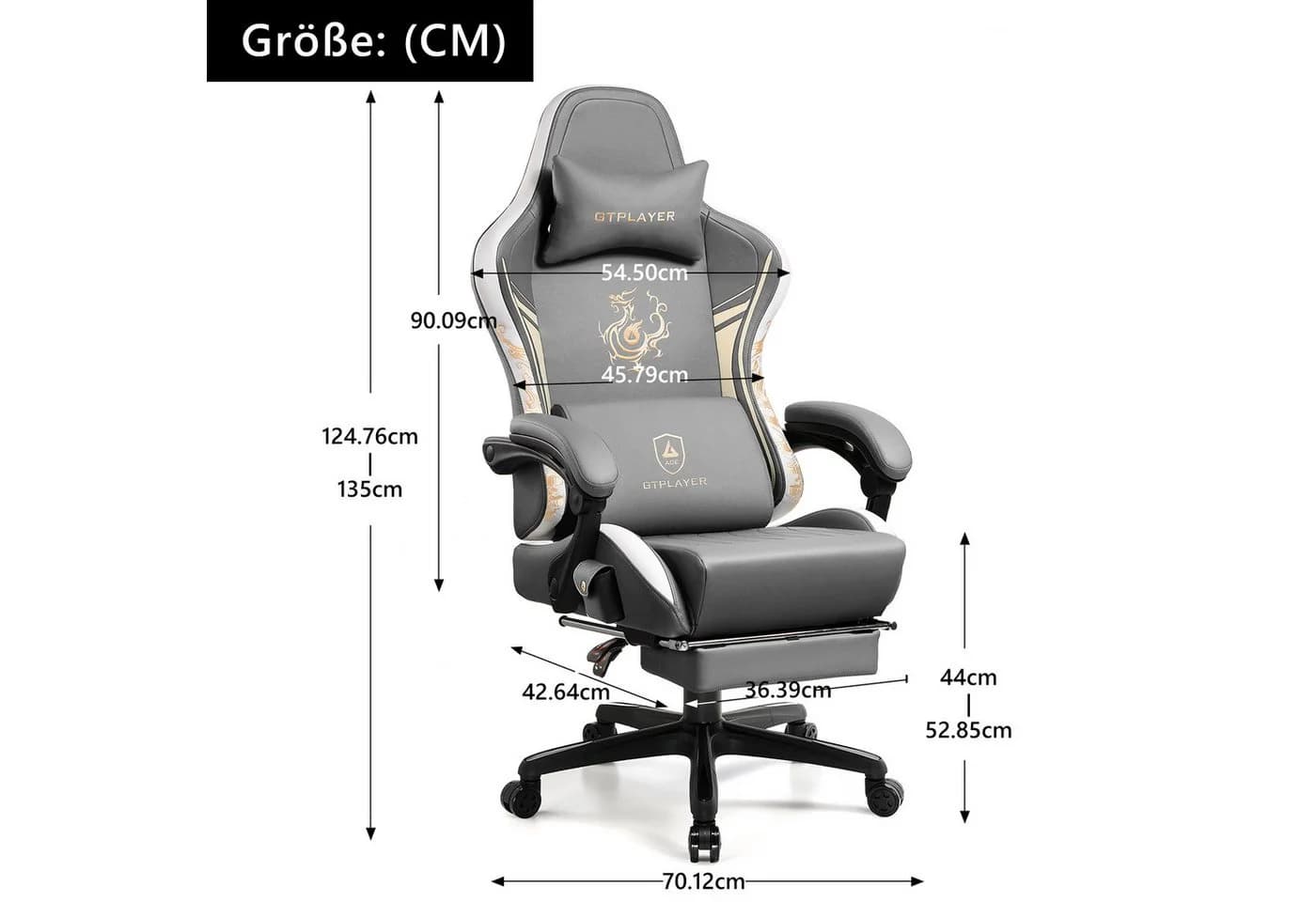 GTPLAYER Gaming-Stuhl Grau mit Bluetooth-Lautsprechern und Fußstütze - Bild 3