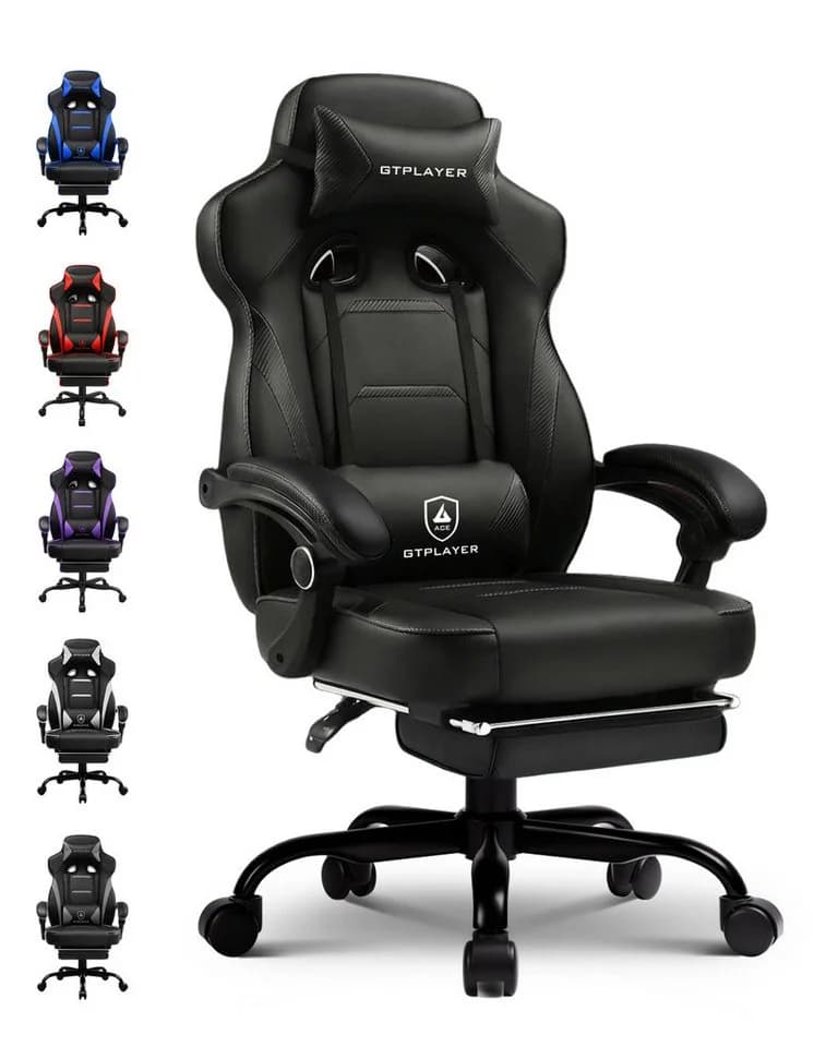 GTPLAYER Gaming-Stuhl Bürostuhl mit Lenden- und Kopfstütze Kunstleder Schwarz - Bild 2