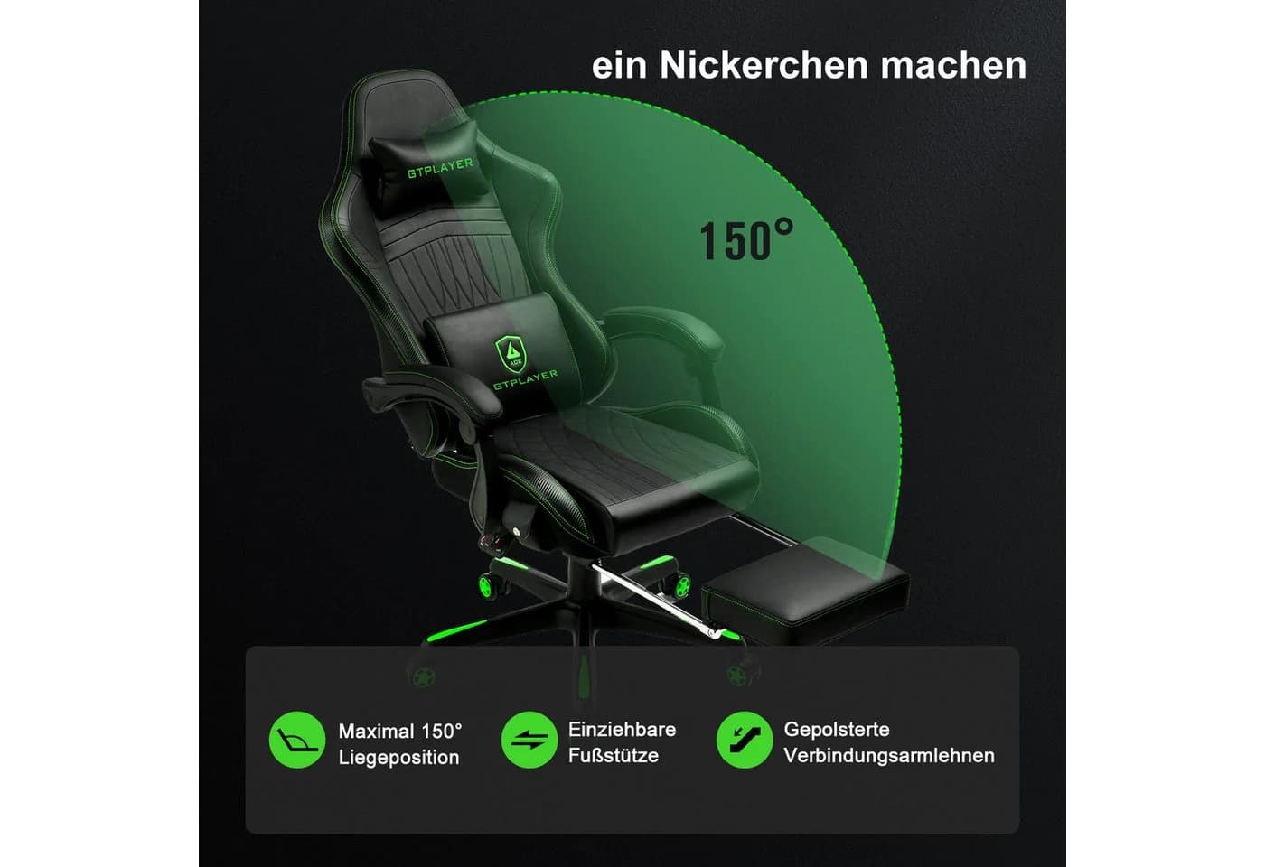 GTPLAYER Gaming-Stuhl mit HIFI Lautsprechern und Fußstütze Grün - Bild 3