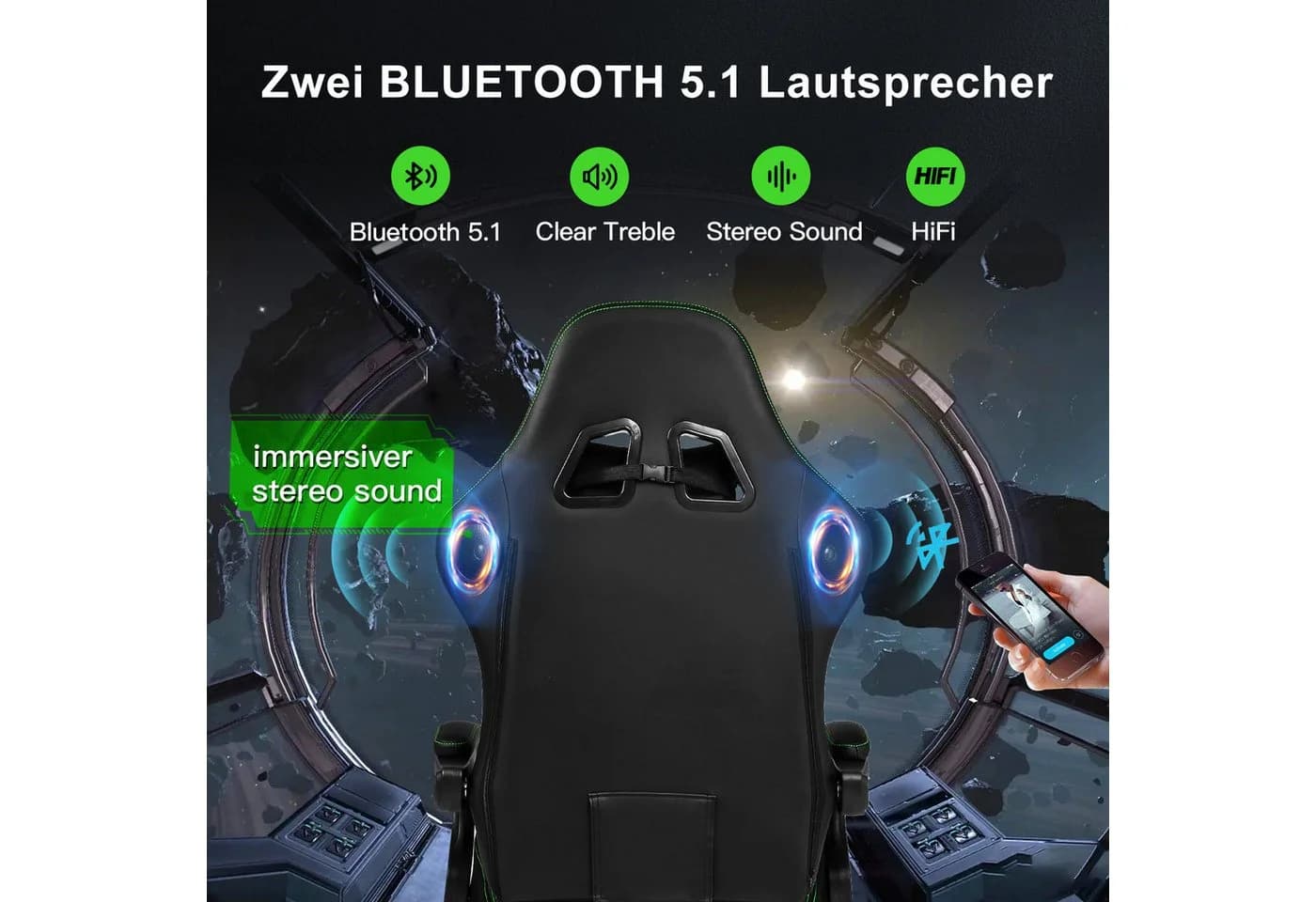 GTPLAYER Gaming-Stuhl mit HIFI Lautsprechern und Fußstütze Grün - Bild 5