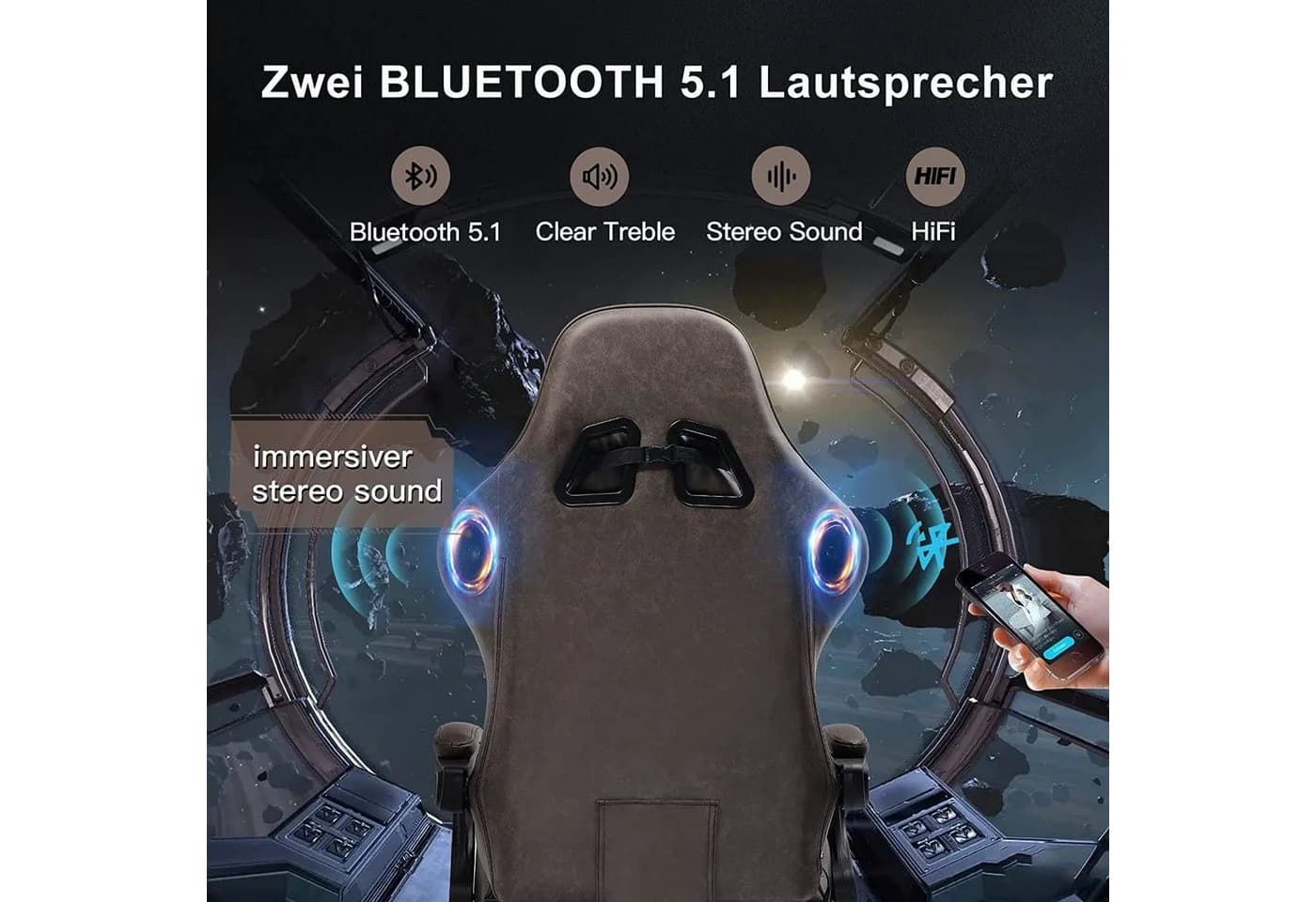 GTPLAYER Gaming-Stuhl mit HIFI Stereo Lautsprecher und Fußstütze