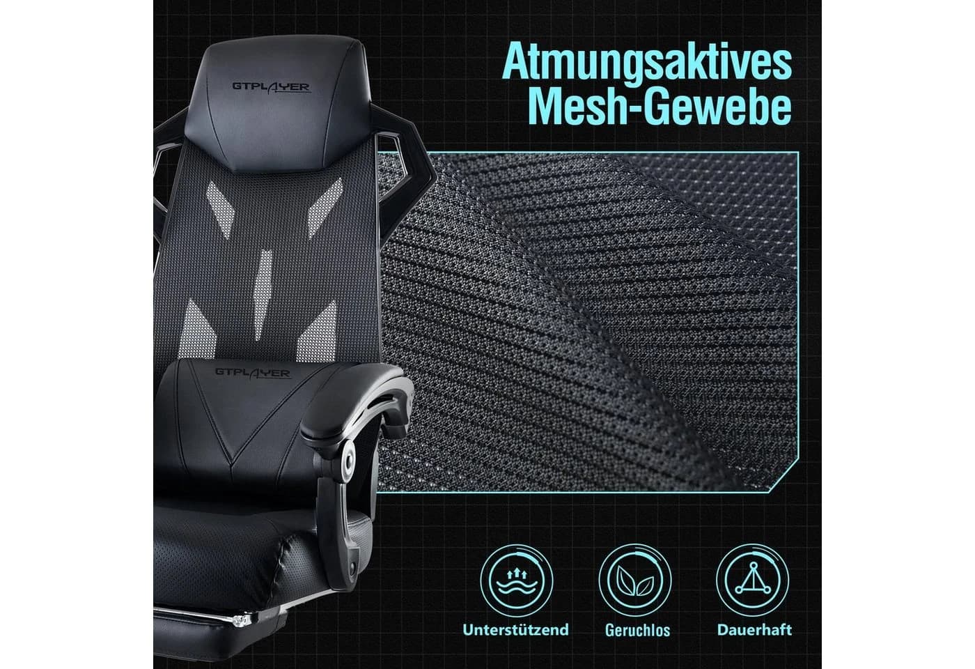 GTPLAYER Bürostuhl Ergonomischer Gamingstuhl Schwarz mit Lordosenstütze - Bild 3
