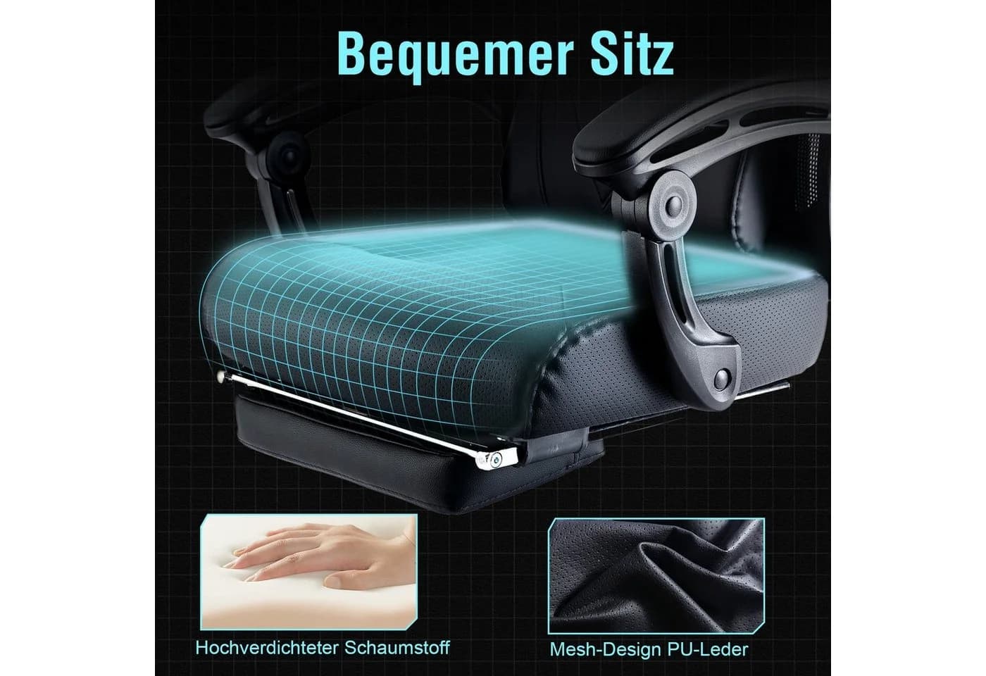 GTPLAYER Bürostuhl Ergonomischer Gamingstuhl Schwarz mit Lordosenstütze - Bild 4