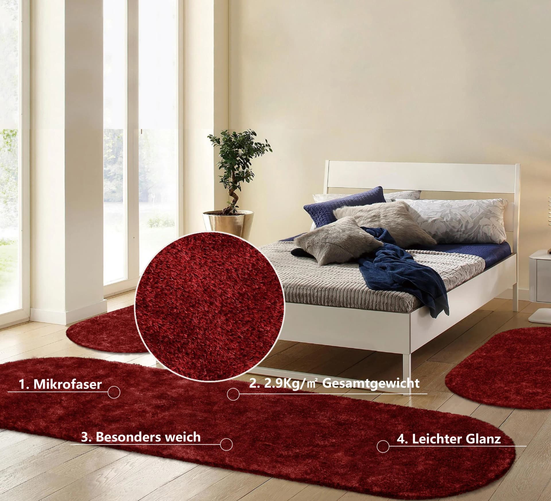 Bruno Banani Hochflor-Bettumrandung 3er-Set Rot Uni