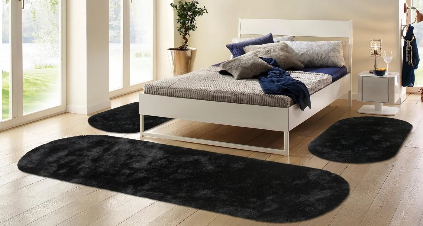 Bruno Banani Hochflor-Bettumrandung Schwarz Uni-Design 3er-Set - Bild 5