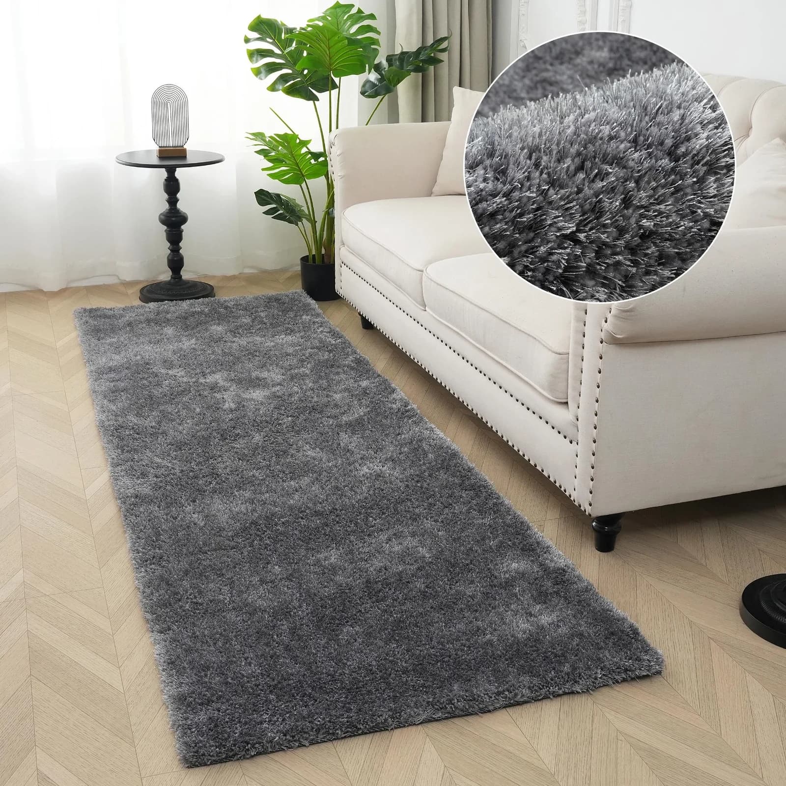 Bruno Banani Hochflor-Läufer Dana Teppich Uni Grau