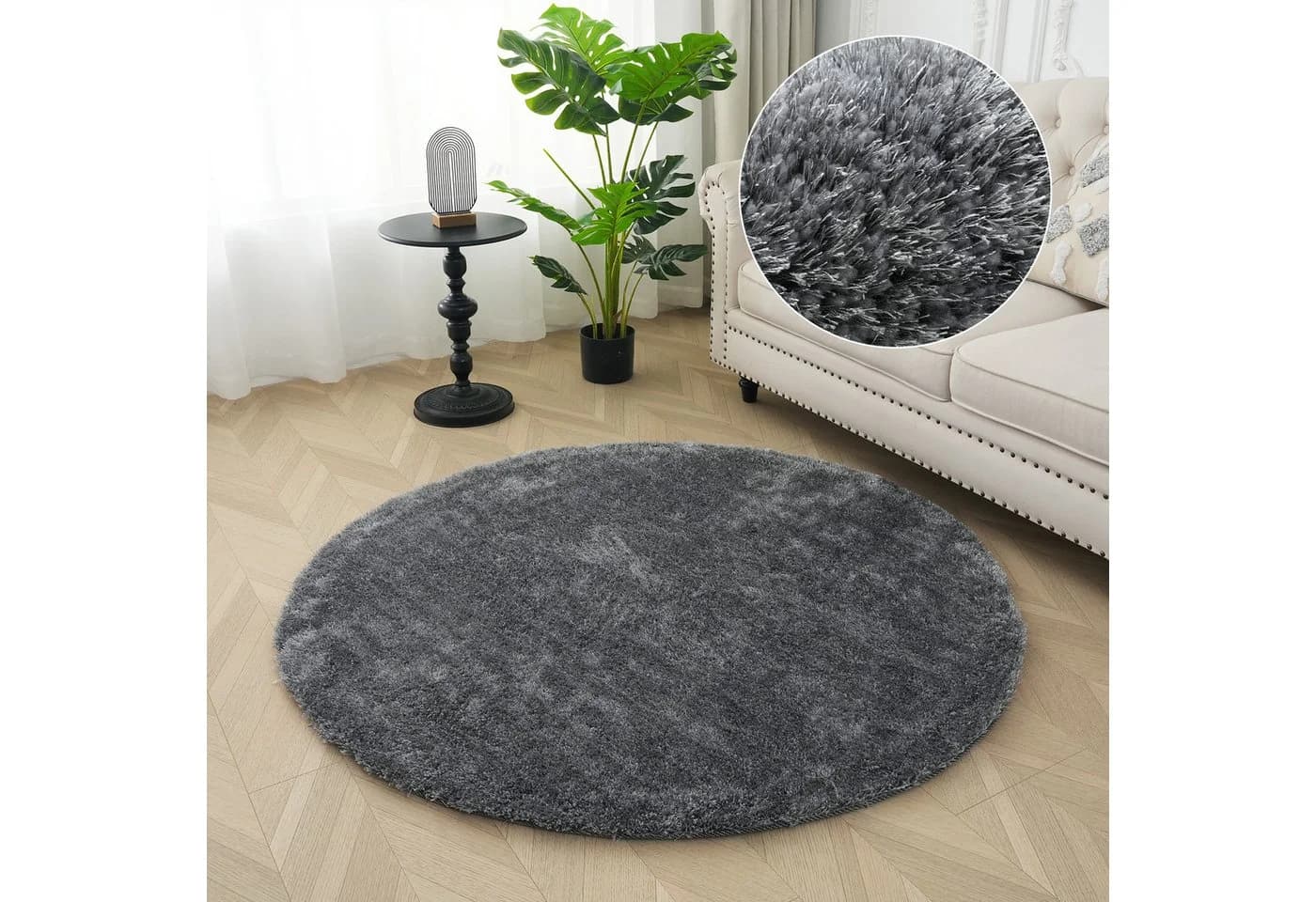 Bruno Banani Hochflor-Teppich Grau Rund Uni-Design - Bild 2