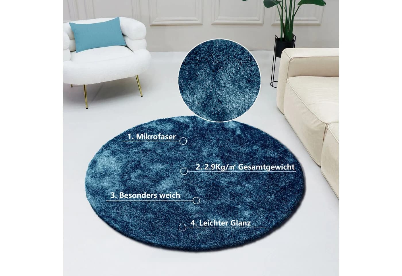 Bruno Banani Hochflor-Teppich Dana Blau Rund 140cm - Bild 2