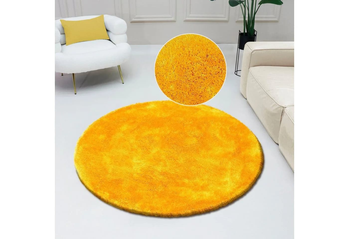 Bruno Banani Hochflor-Teppich Dana Gelb Rund 140cm Uni - Bild 2