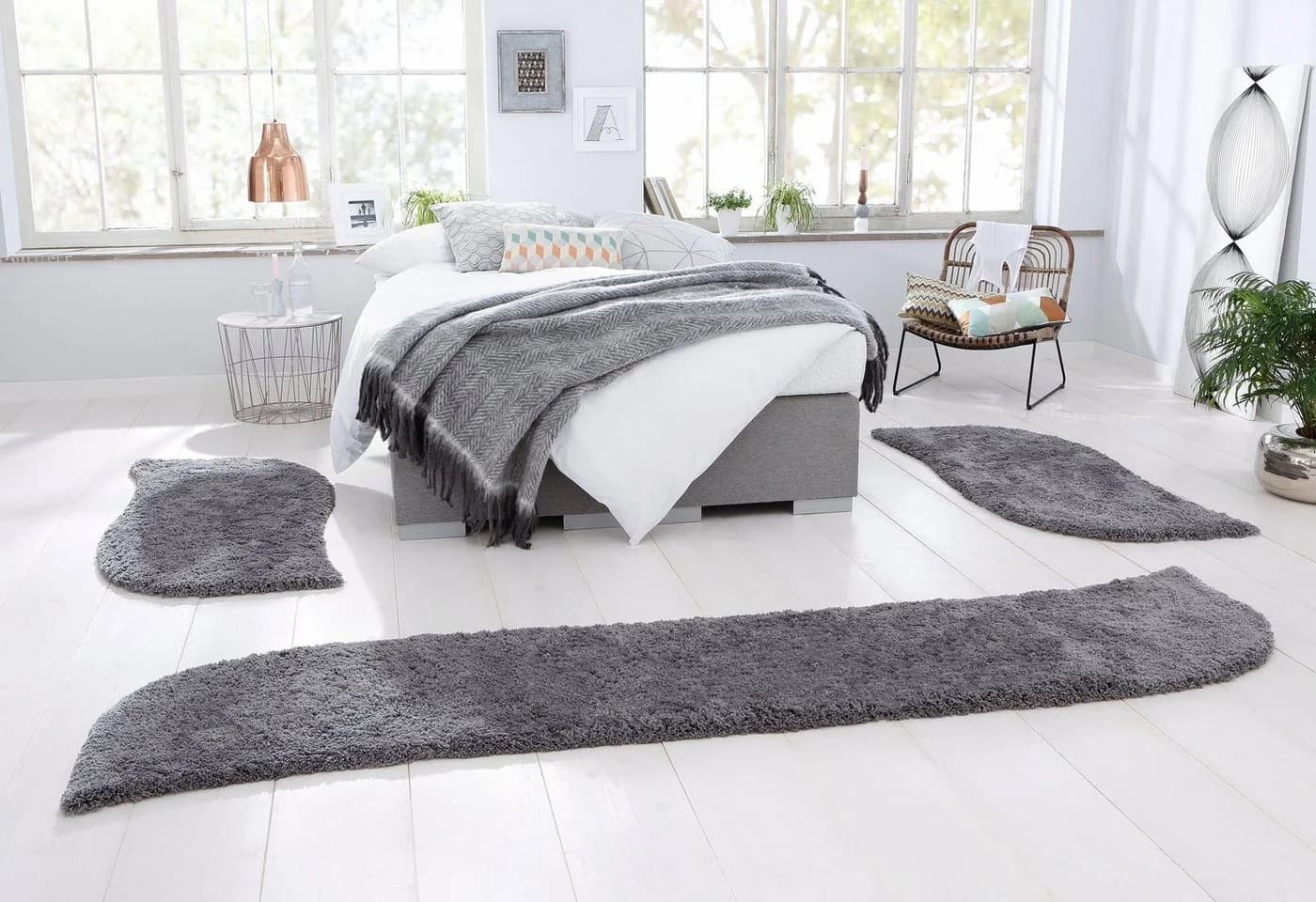 OTTO HOME Hochflor-Bettumrandung Desner Grau 3-tlg.