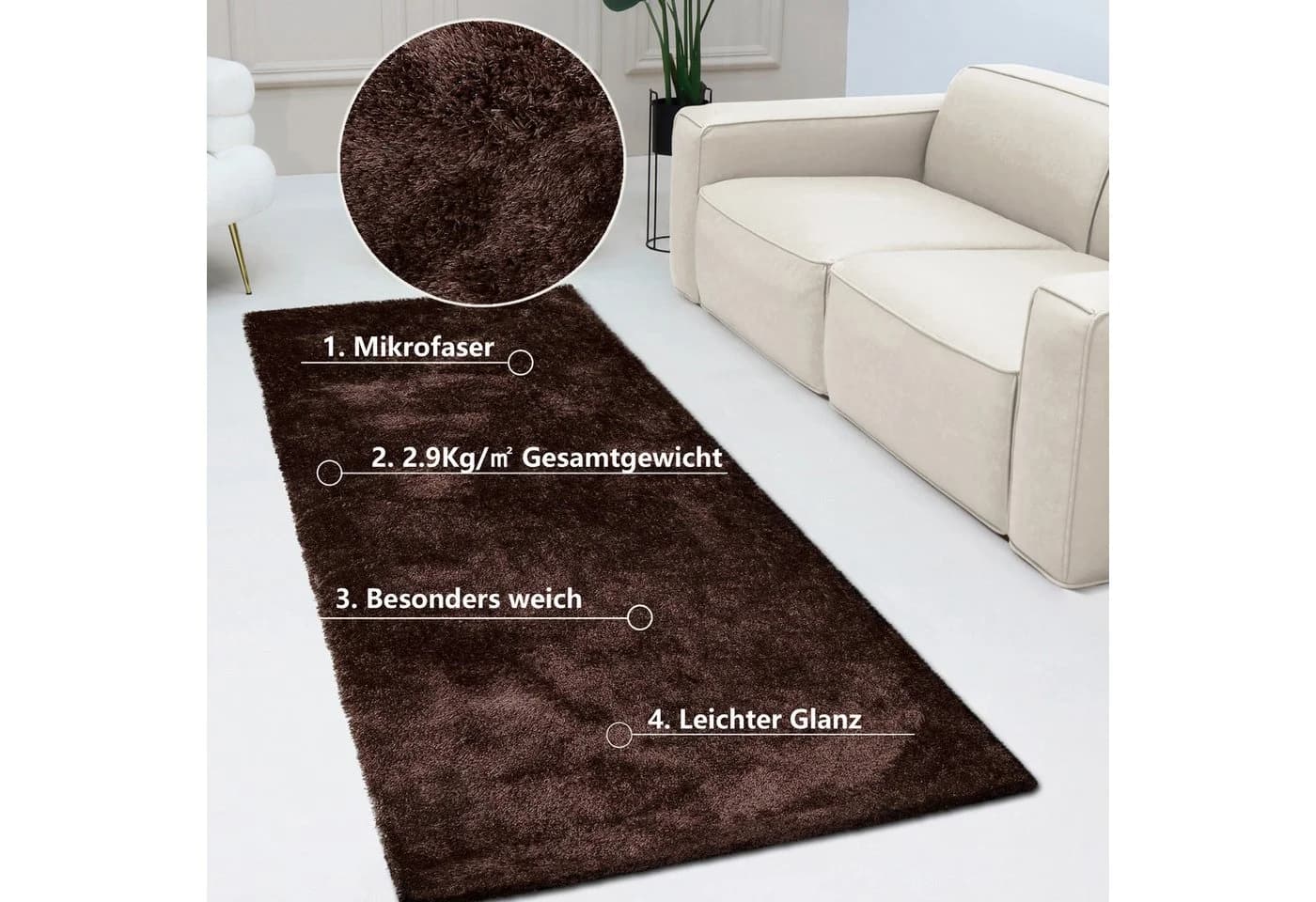 Bruno Banani Hochflor-Läufer Dana Uni Braun 67x250 cm