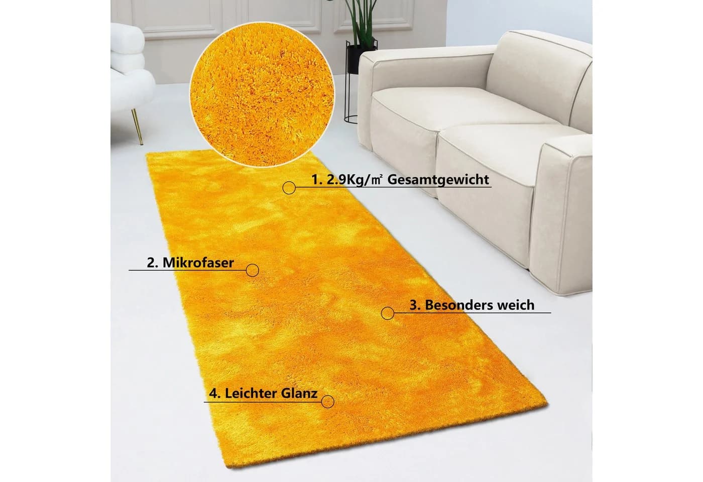 Bruno Banani Hochflor-Läufer Dana Gelb Uni 67x250 cm