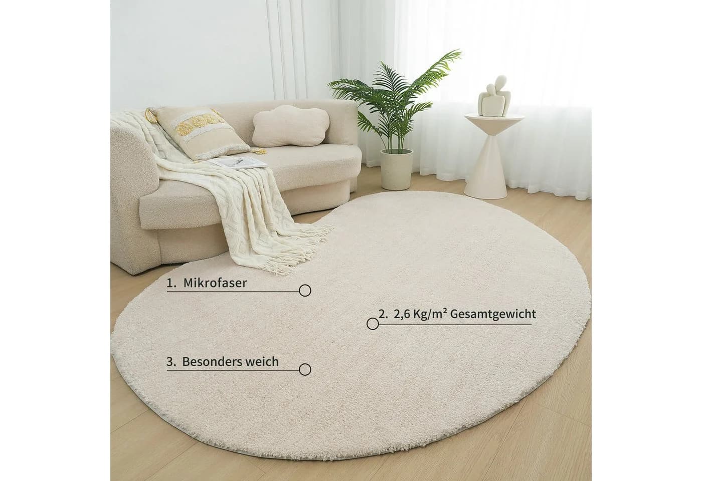 LeGer Home Hochflor-Teppich Halrum Organisch Beige Modern - Bild 5