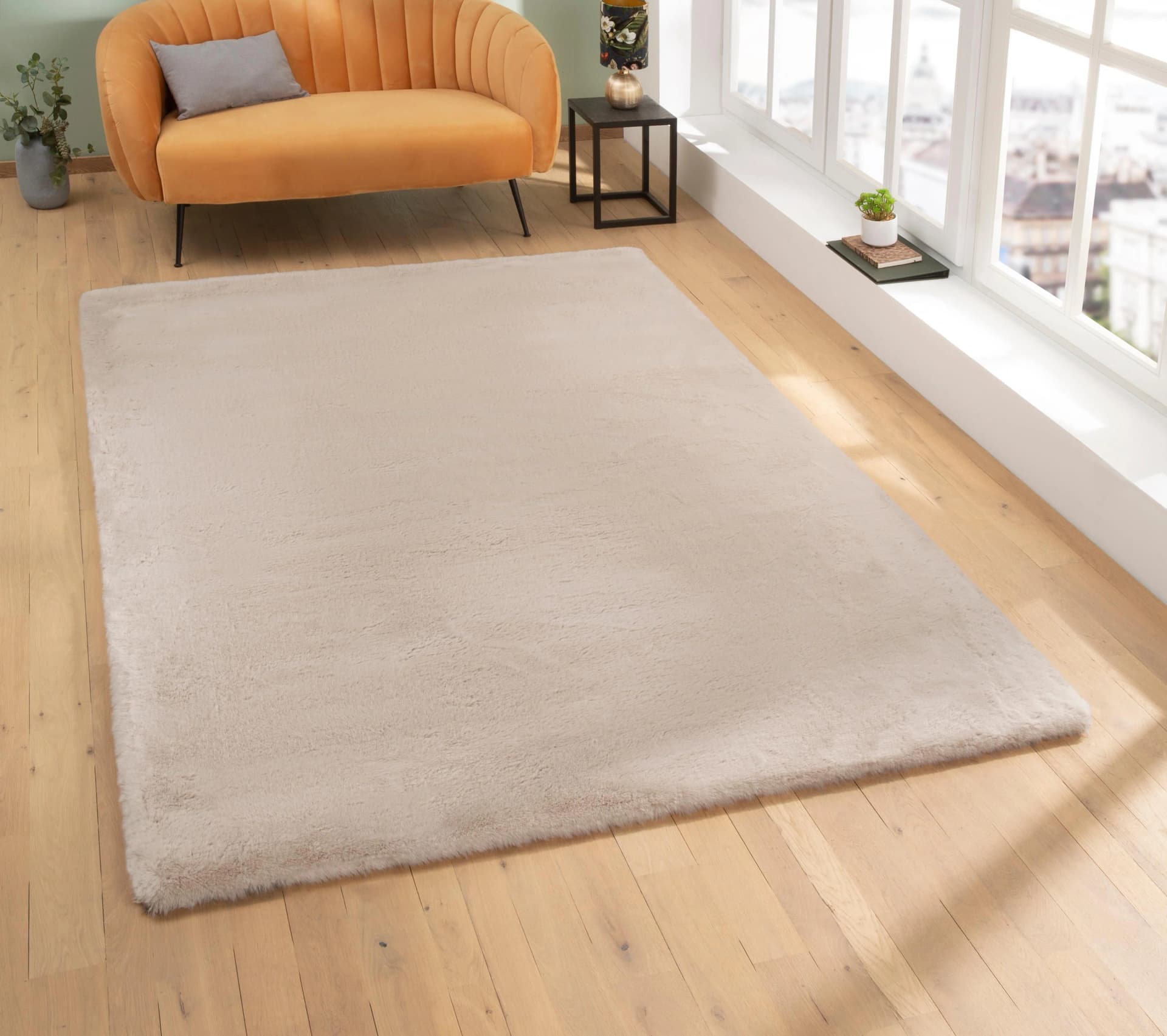 Fellteppich Rabbit Kunstfell Kaninchenfell-Haptik Microfaser Beige