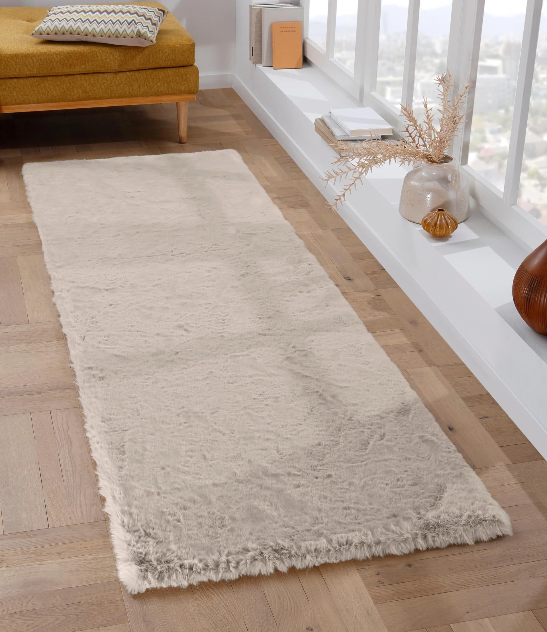 OTTO HOME Fellteppich Rabbit Beige Kunstfell Uni-Design