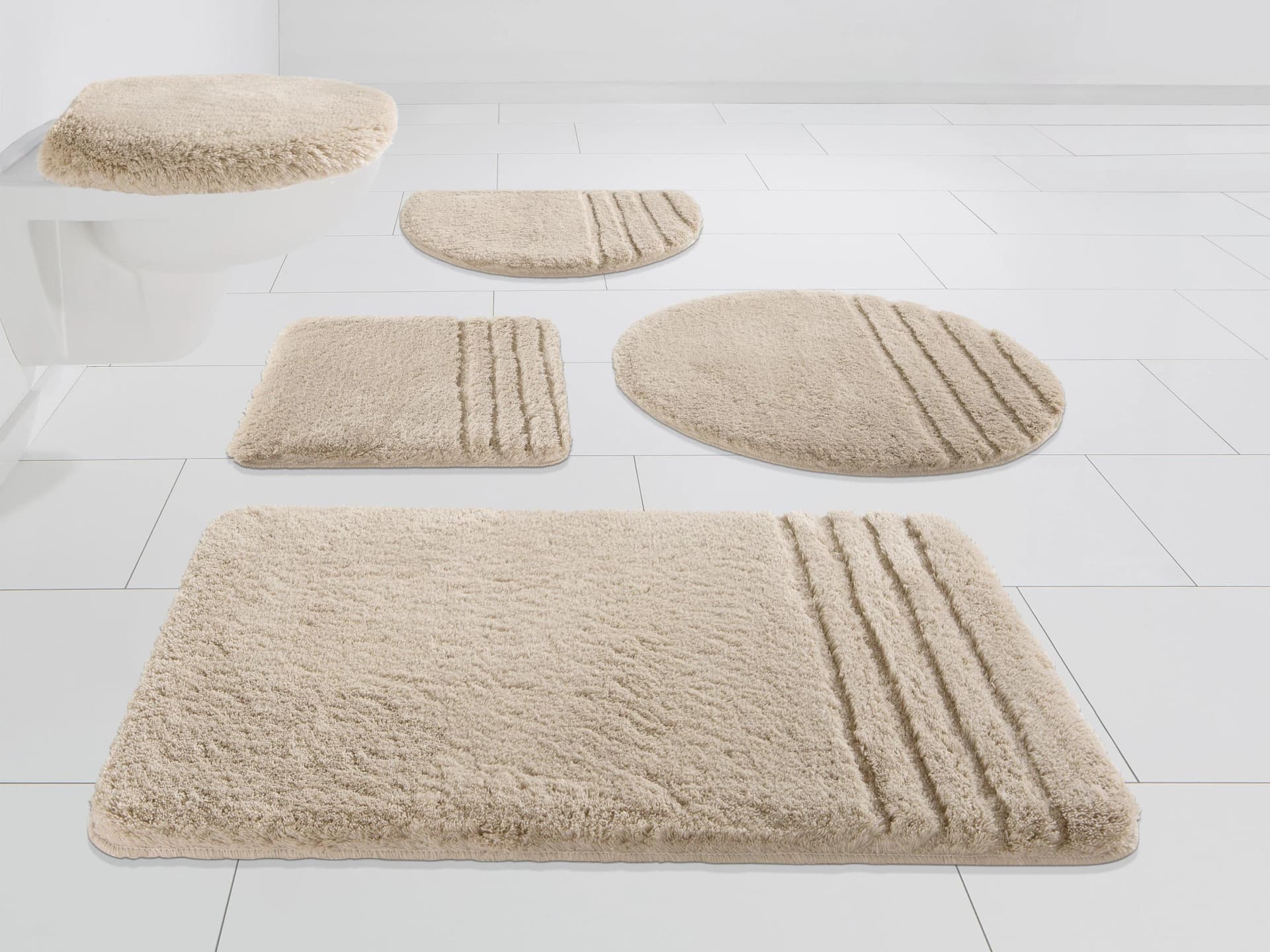 Möve Badematte Loft Beige Hoch-Tief-Effekt Rutschhemmend