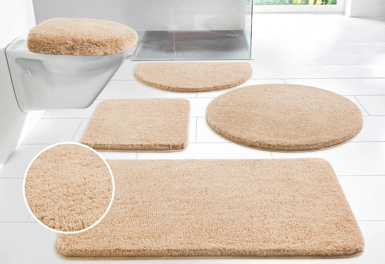 Badematte MY HOME Merida Badvorleger Badezimmer Teppich Sand Kunstfaser