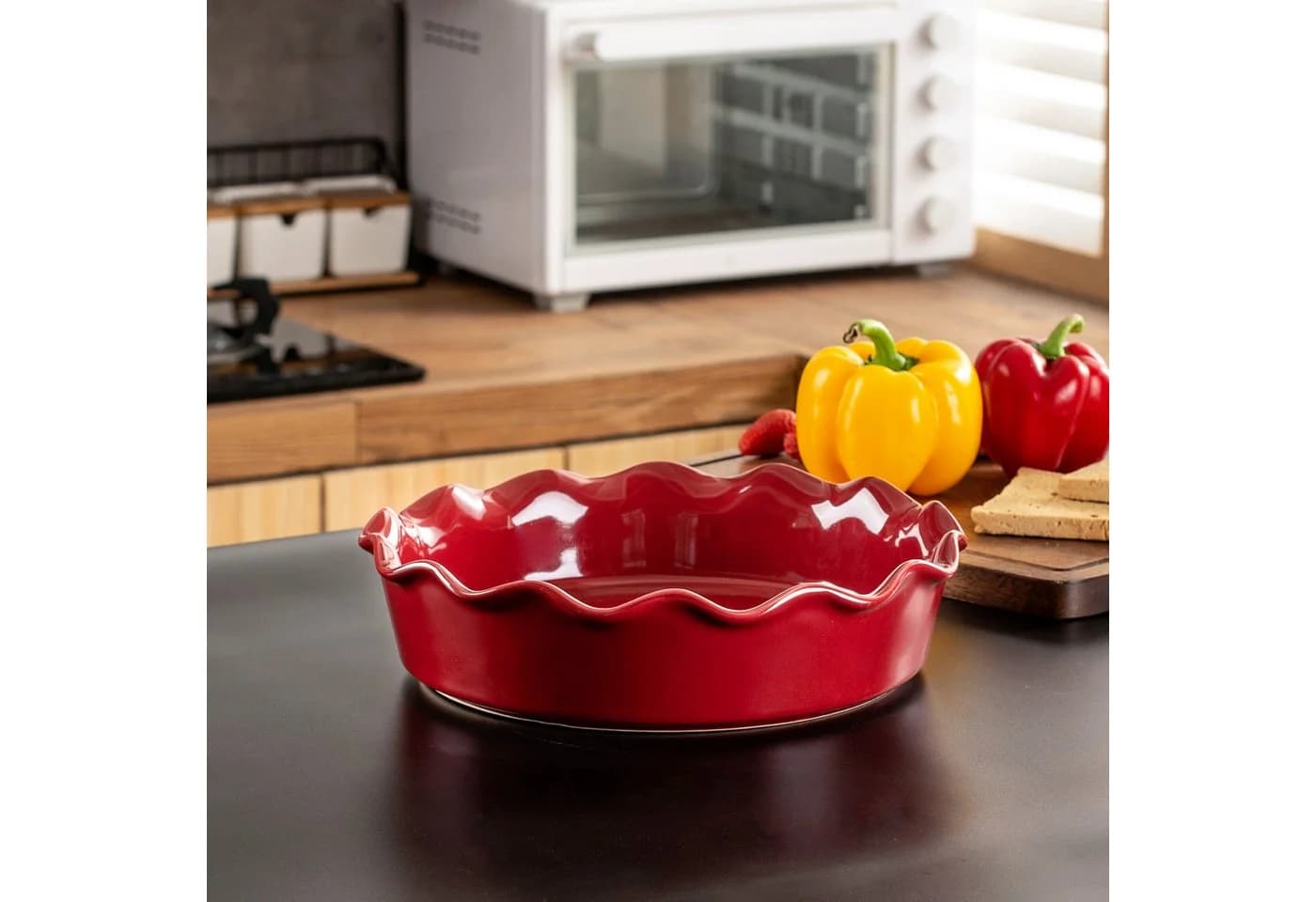 vancasso Tarteform 1800ml Steingut Rot Krausrand - Bild 3