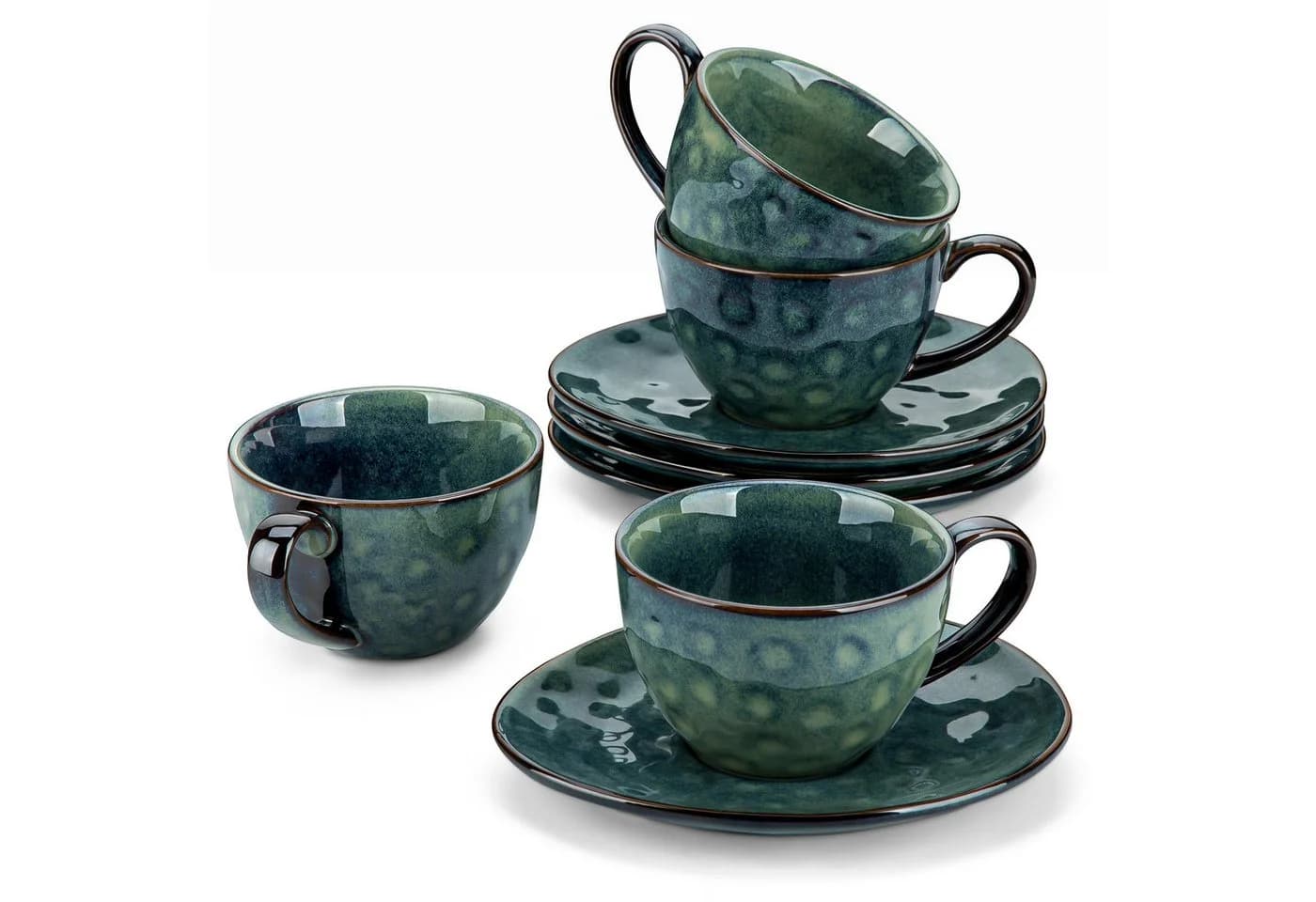vancasso Kaffeeservice 4-tlg. Steingut Tasse mit Unterteller Grün Reaktivglasur - Bild 2