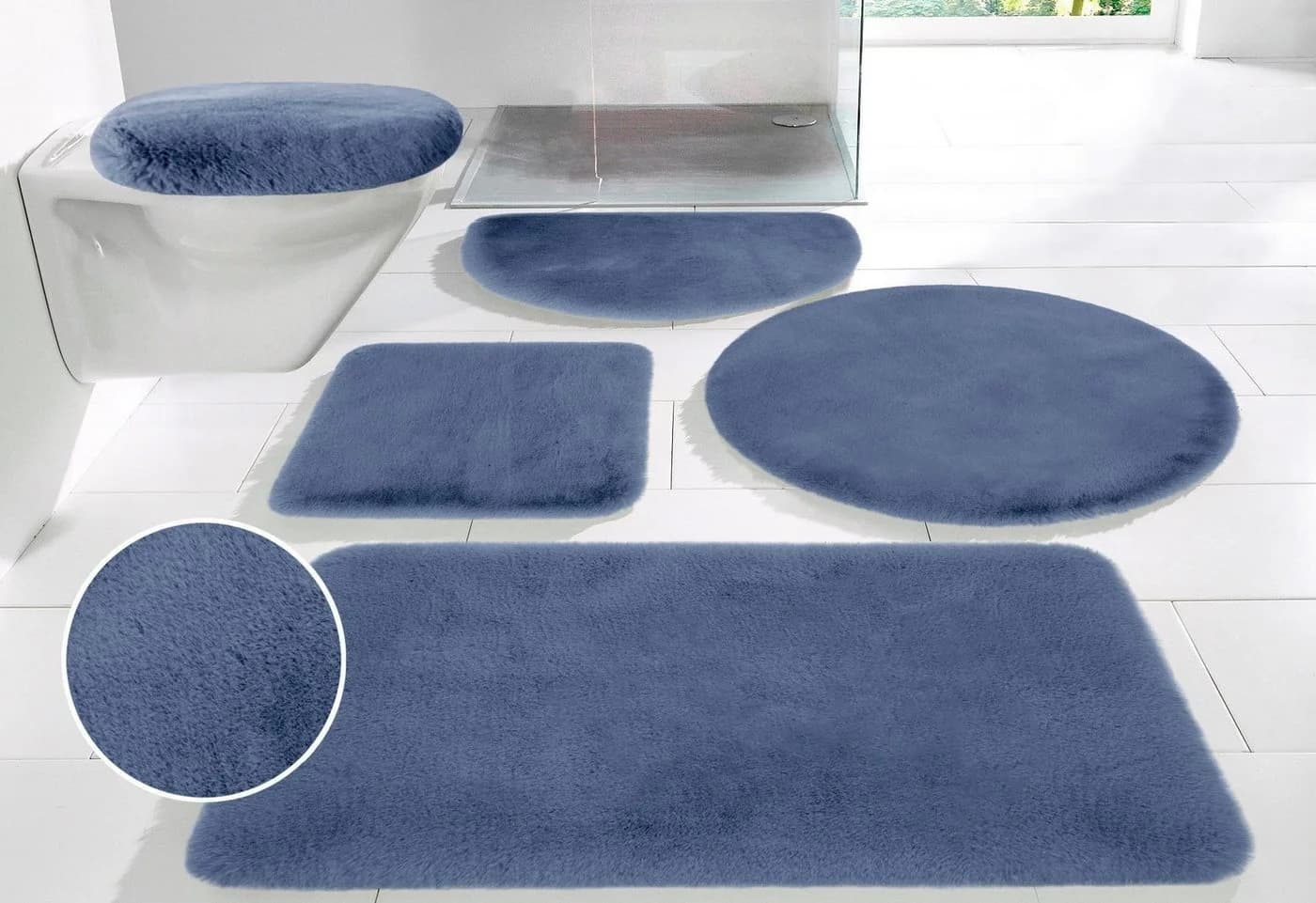 OTTO HOME Badematte Blau Kaninchenfell Haptik Rutschhemmend - Bild 2