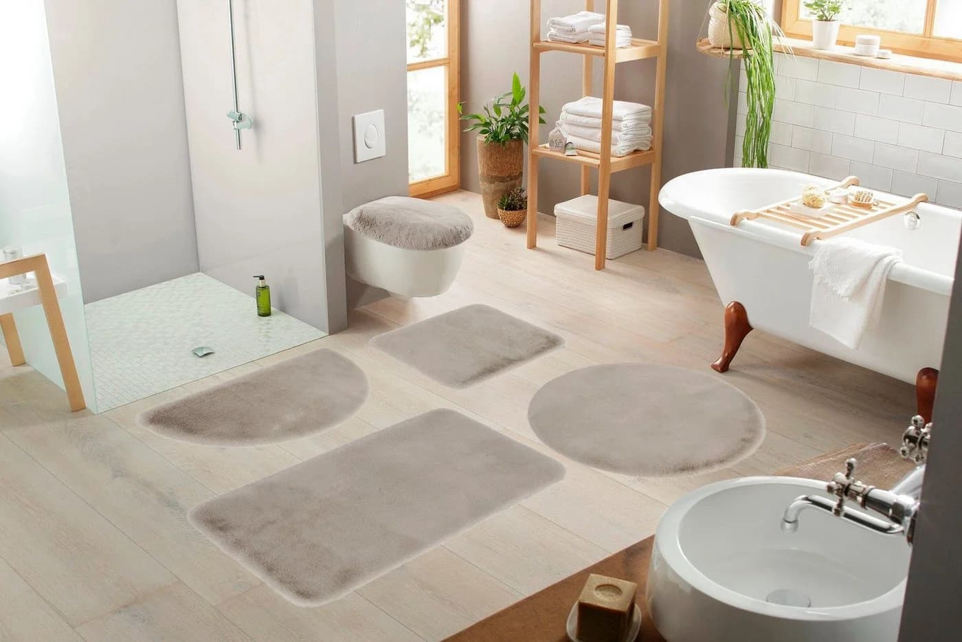 OTTO home Badematte Rabbit 3-tlg. Set Grau Polyester